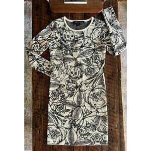 French Connection Long Sleeve Love and Skull Tattoo Sweater Dress Size 6